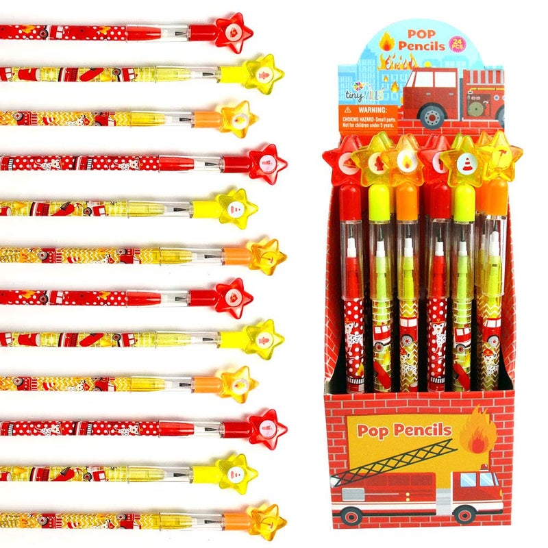 TINYMILLS 24 Pcs Fire Trucks Multi Point Stackable Pencilwith Eraser for Fire Truck Birthday Party Favor Prize Carnival Goodie Bag Stuffers Classroom Rewards - Image 1
